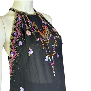 RARE Matthew Williamson Black Silk Sequin And Beaded Embellished Halter Top